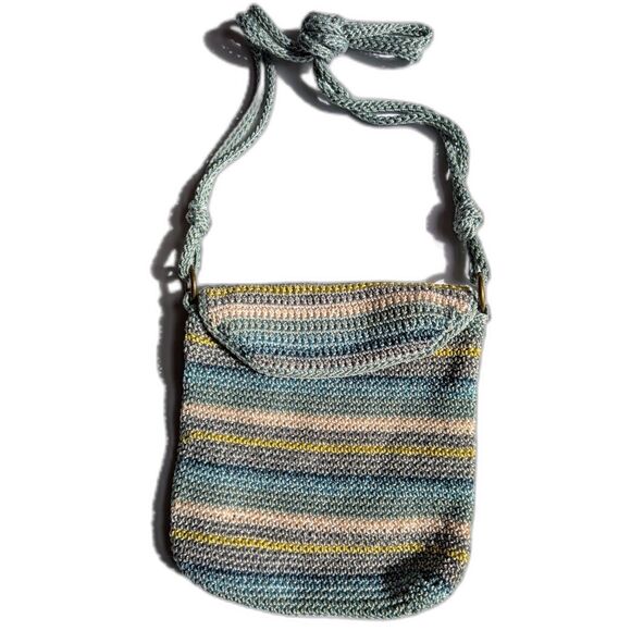 The Sak Boho Crochet Crossbody Bag - Striped Blue Green - Picture 1 of 12